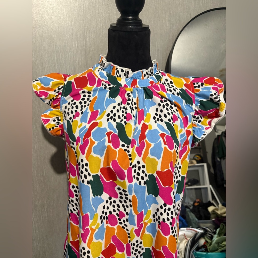 Colorful Ruffle Sleeve Blouse - Picture 2 of 3